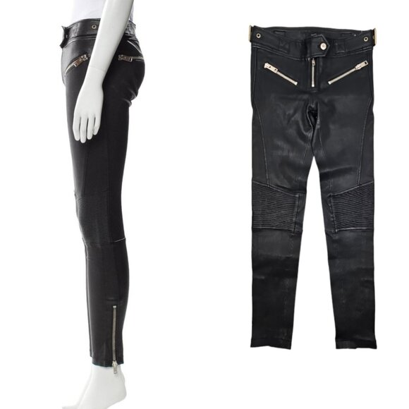 DIESEL Sheepskin Leather Moto Biker Zip Ankle Buckle Waist Skinny